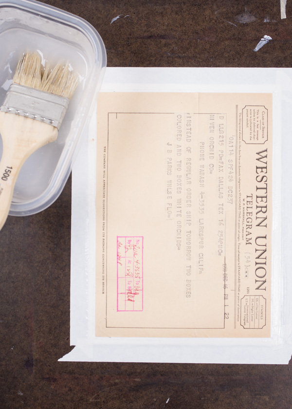 Ephemera Painting - gluing down the ephemera